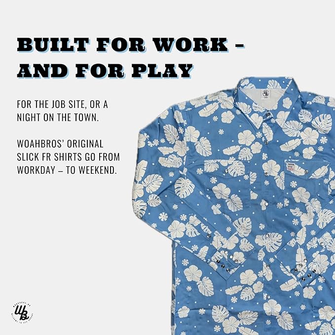 WoahBros FR Shirts for Men, 8oz Midweight Flame Resistant Welding Shirt, 100% Cotton, Pearl Snap Buttons - CAT2/NFPA2112