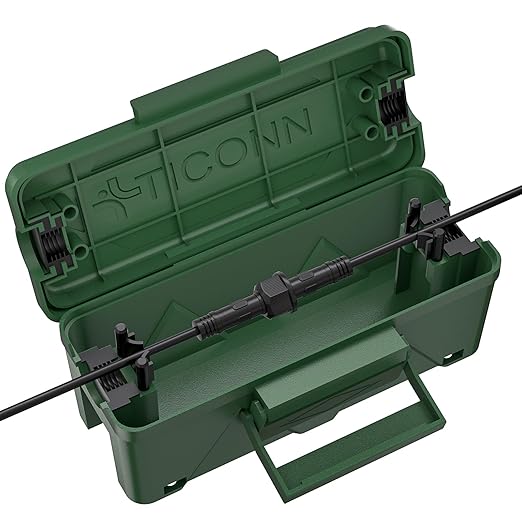 TICONN Outdoor Electrical Box, IP54 Splash-Proof Outdoor Extension Cord Cover, Protects Power Strip, Plug, Socket, Timer, Holiday Lights (Green, Small)