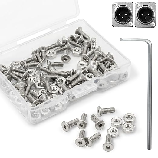 50 Sets D Series Panel Screws and Nuts Kit Panel Mount Connector M2.5 x 8 mm Stainless Steel Screw Audio Server Rack Mounts Screws for Attaching D Series Connectors to Panels, with A Hex Wrench