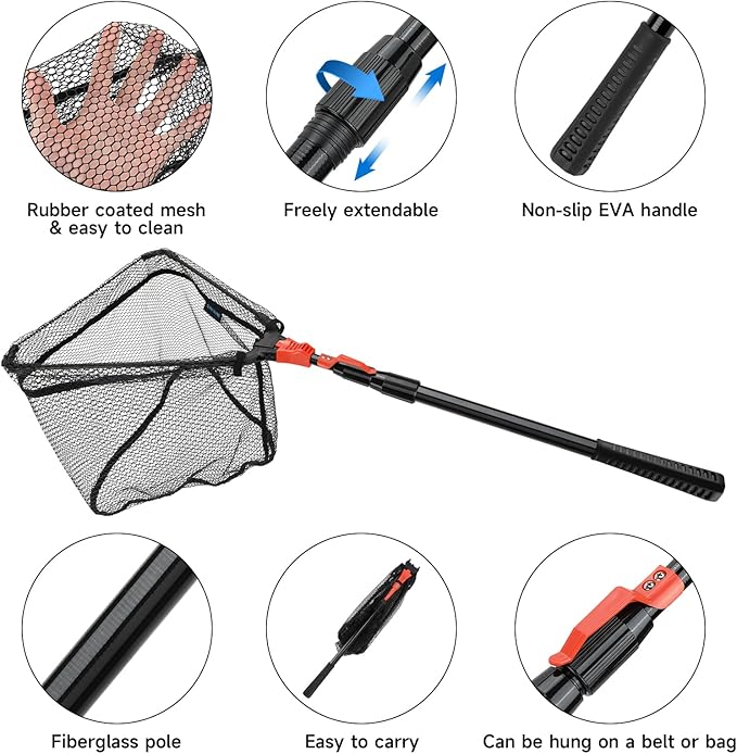 SAN LIKE Fishing Net Fish Landing Net Collapsible Fish Net with Anti-Slip Telescoping Rubber Pole Handle for Kids Adults in Saltwater Freshwater Multi-Size Extending to 37/42/43/51/69/71/89/98inch