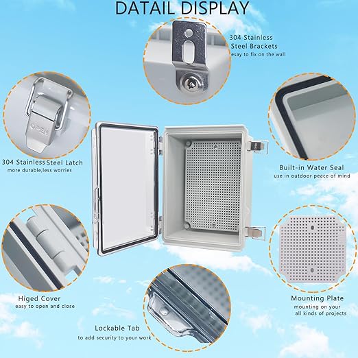 Electrical Box, Outdoor Waterproof Box IP67 Junction Box with Mounting Plate,ABS Plastic Project Box Power Cord Enclosure Clear 8.7" Dx6.7 Wx4.3 H