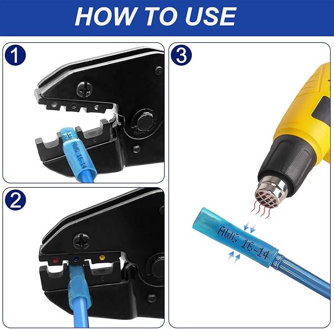 Crimping Tool for AWG 22-10 Heat Shrink Connectors, Ratcheting Wire Crimper Tool with Color-Coded Jaws, Professional Wire Crimping Tool for Electrical Connectors and Terminals