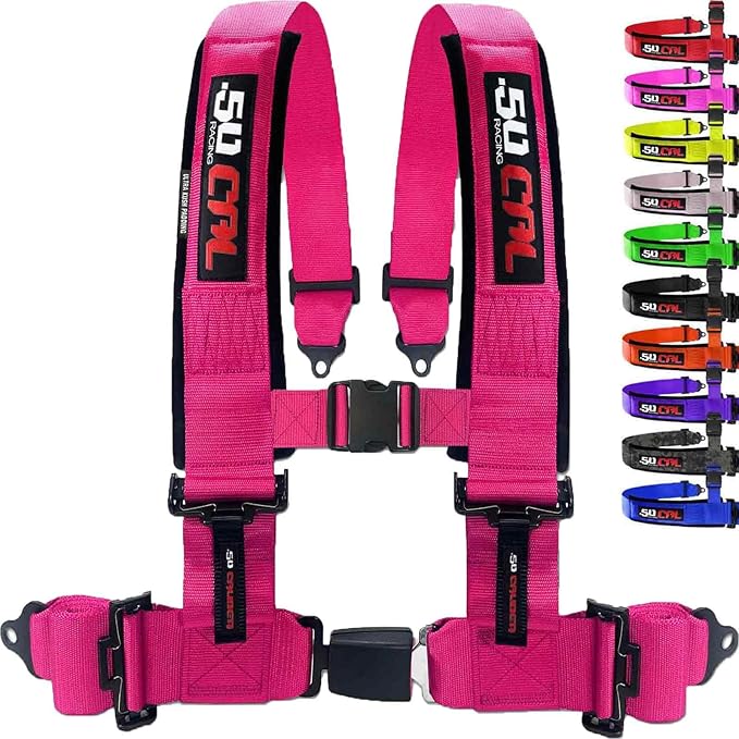1pc 4 Point Harness for Bucket Seat, Push Release, 10 Color Options, Racing Harness, Race Car, Off Road, UTV, RZR (3in Pink)