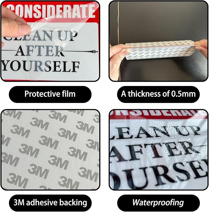 Clean Up After Yourself Sign, Self-Adhesive Waterproof Be Considerate Clean Up After Yourself Sign for Bathroom and Kitchen Keep This Area Clean Rules Sticker for Home, Restroom