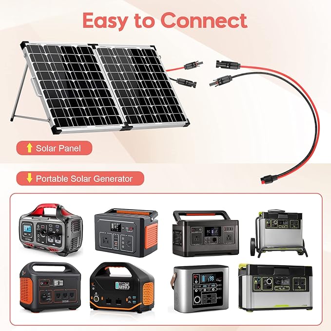 10AWG Solar Panel Cable Connector Kit, Compatible with Solar Connector and Anderson Connector for RV, Goal Zero Yeti, Renogy Portable Solar Generator Power Station (1.6Ft)