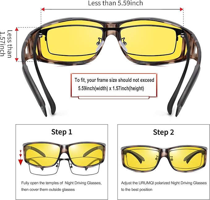URUMQI Night Vision Driving Glasses Fit Over Eyeglasses for Men Women, Anti Glare Polarized Nighttime Glasses Yellow Lens