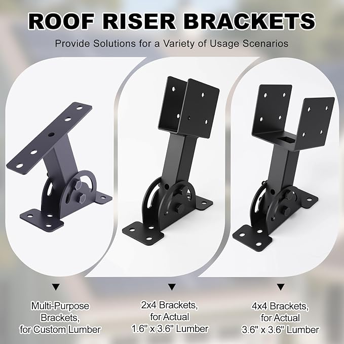 2x4 Heavy Duty Roof Riser Brackets Kit 3 Pcs, Adjustable Angle Pergola Support Brackets Black Powder-Coated Patio Roof Lift Brackets Suitable for Patio Gazebos/Pergolas