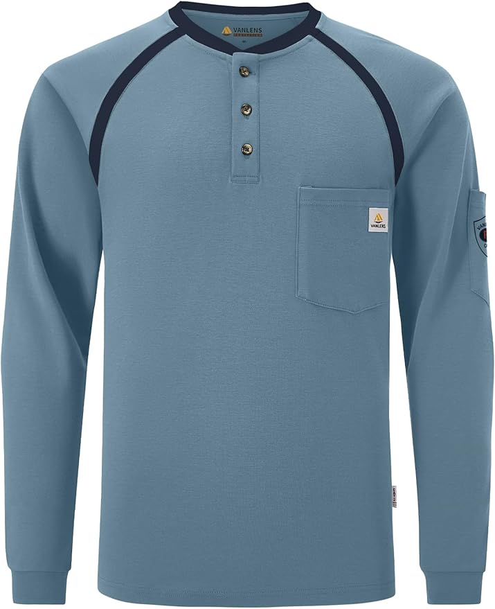 FR Shirts for Men Flame Resistant Shirts 6.5oz Light Weight Long Sleeve Fire Retardant Shirts CAT2/HRC2