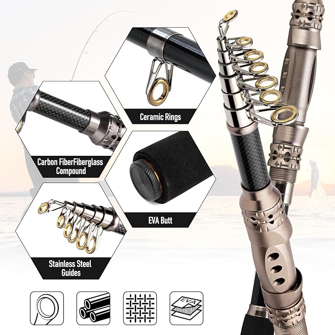 Dr.Fish Fishing Rod and Reel Combos 125-Pieces Telescopic Spinning Pole Reel Gear Equipment Set with Tackle Bag for Adult Collapsible Travel Complete Fishing Set Men Starter Freshwater Saltwater