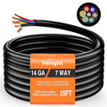 Nilight 25 Feet 7 Way Trailer Extension Cable RV Standard Wire 14 Gauge 7 Conductor 100% Pure Copper Insulated Heavy Duty Cord Weatherproof for 7 Pin Blade Truck Camper RV Automotive