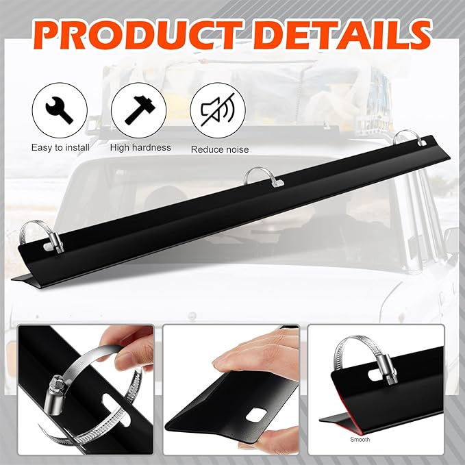 Gisafai Ladder Rack Wind Deflector with 3 Pcs Ring Clamps Roof Rack Wind Deflector Cut Down On the Noise Fairing for Car Trailer Pickup Accessories, 39.37 Inch Black