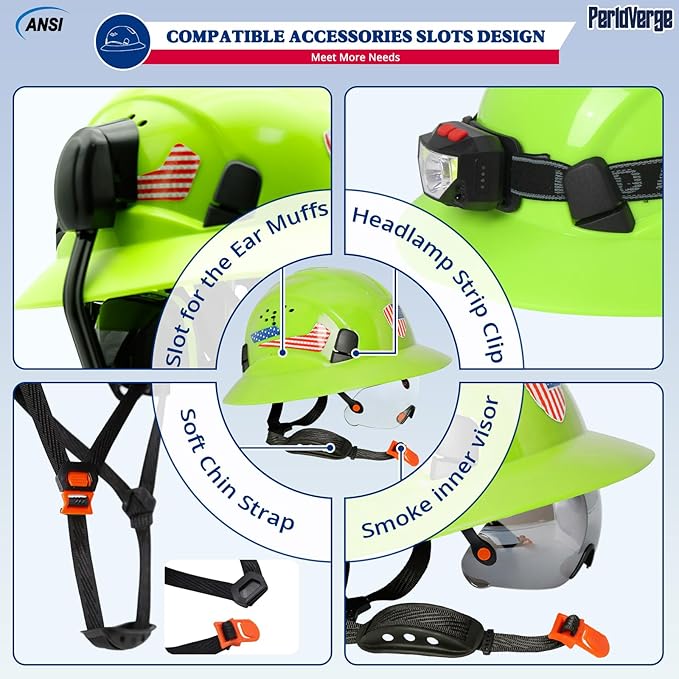 Full Brim Hard Hats Construction OSHA Approved with Visor-Vented Hard Hat with Neck Gaiter with Ear Loops,Safety Hard Hats for Men with Chin Strap ANSI Z89.1 Type 1 Class C,6-pt Suspension