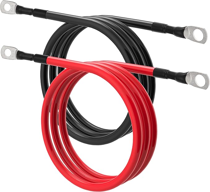 6 AWG Battery Cable 6AWG Gauge Battery Inverter Cables for Automotive Solar Marine Boat RV Car Motorcycle (6 AWG, 2FT, 3/8"+5/16")