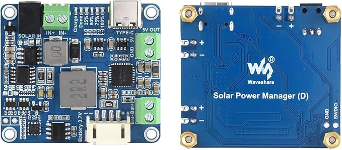 Waveshare Solar Power Management Module (D) for 6V~24V Solar Panel and Type-C Power Adapter,Suitable for Solar-Powered Control System for MCUs/Development Boards Raspberry Pi/Jetson Nano/Arduino