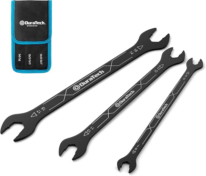 DURATECH 4-in-1 Super-Thin Open End Wrench Set, 3-Piece, 12 Sizes, Metric, Range from 6 mm to 17 mm, Ultra-Slim Wrench Set for Tight Spaces and Thin Nuts, Rolling Pouch Included
