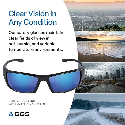 Bullhead Safety Dorado Safety Glasses with Dual Lenses, ANSI Z87+, Blue Light Glasses with UV Light Protection and Anti-Scratch Coating, Blue Revo Lenses, Matte Black Frame
