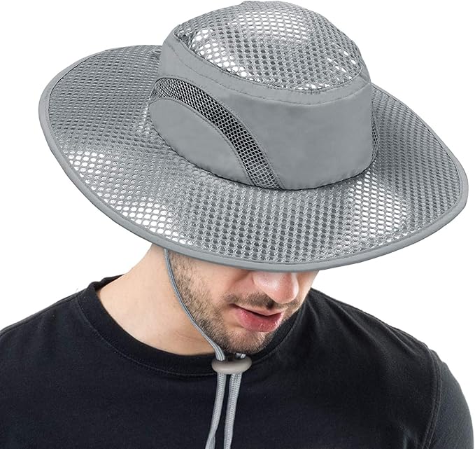 Men Safari Sun Hat Wide Brim Boonie Fishing Cap with Adjustable Drawstring