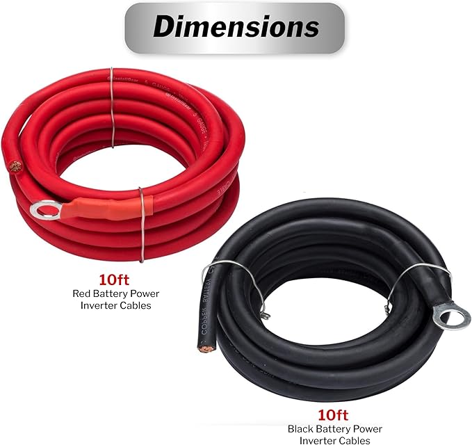 InstallGear AWG 5 Gauge 10ft Battery Power Inverter Cables - 2ct Red/Black Battery Cable for Solar, Auto, RV and Marine, Lawn Mower - 99.9% Deoxigenized Copper, Set - Cable Wire