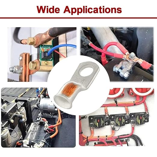 2/0 AWG 3/8" Stud (10 pcs.) Battery Ring Terminal 2/0 awg lugs 2 Gauge Connectors Heavy Duty Wire Lugs Battery Cable Ends Tubular Ring Terminal Battery Terminal Connectors Tinned Copper Eyelets