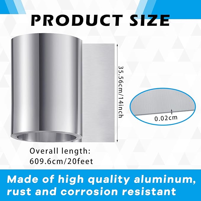 Zonon Aluminum Flashing Roll 14'' x 20' Roof Flashing 0.25 mm Thickness Weatherproofing Waterproof Metal Roofing Panels for Sealing Windows Doors Siding Roofing Stains Moss and Mildew Prevention