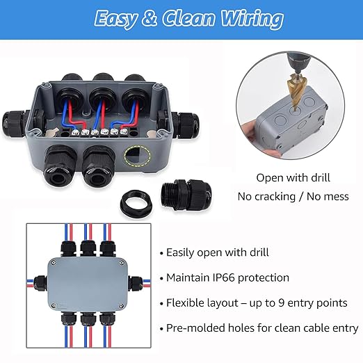 4PK Electrical Junction Box, Nineleaf IP66 Weatherproof Junction Box, 4.9"x 3.3"x 2.3" (125x86x62mm), PVC/ABS Plastic Electric Project Boxes, Universal Watertight Enclosure, for Pond,Terrace,Workshop