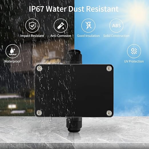 ABS IP67 Waterproof Dustproof Electrical Junction Box, with 15A 600V Barrier Terminal Cable Connector, 1IN/1Out Power Junction Box（3.93 * 2.67 * 1.96in）