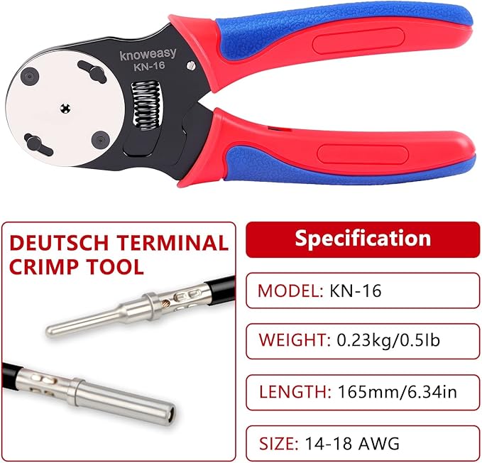Deutsch Crimper,Knoweasy 4 Way Indent, 8 Impression Closed Barrel Crimper with Deutsch Crimp Tool for Deutsch Contacts - Gage 14, 16, 18 - Perfect for Automotive Application