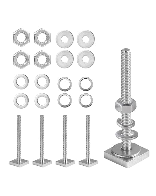 T Slot Bolts for Roof Rack Cross Bars, Platform, Cargo Basket, Stainless Square T Track Bolt Adapter to Secure Bike/Ski/Kayak Rack, Solar Panel, Awning (M6 x 65mm, 4mm Thickness)
