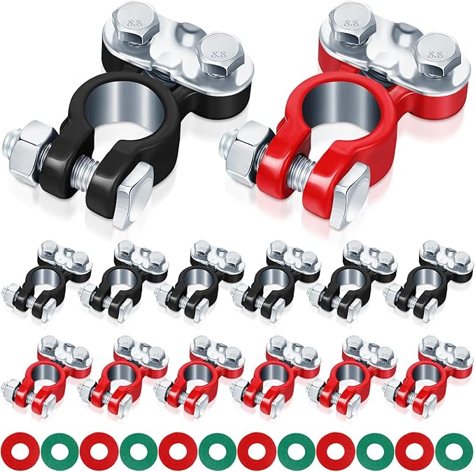 Frienda 12 Pieces Car Battery Terminals Connectors Zinc Plated Top Post Anti Corrosion Washers Replacement Clamps Battery Cable Terminal for Marine Boat RV Vehicles