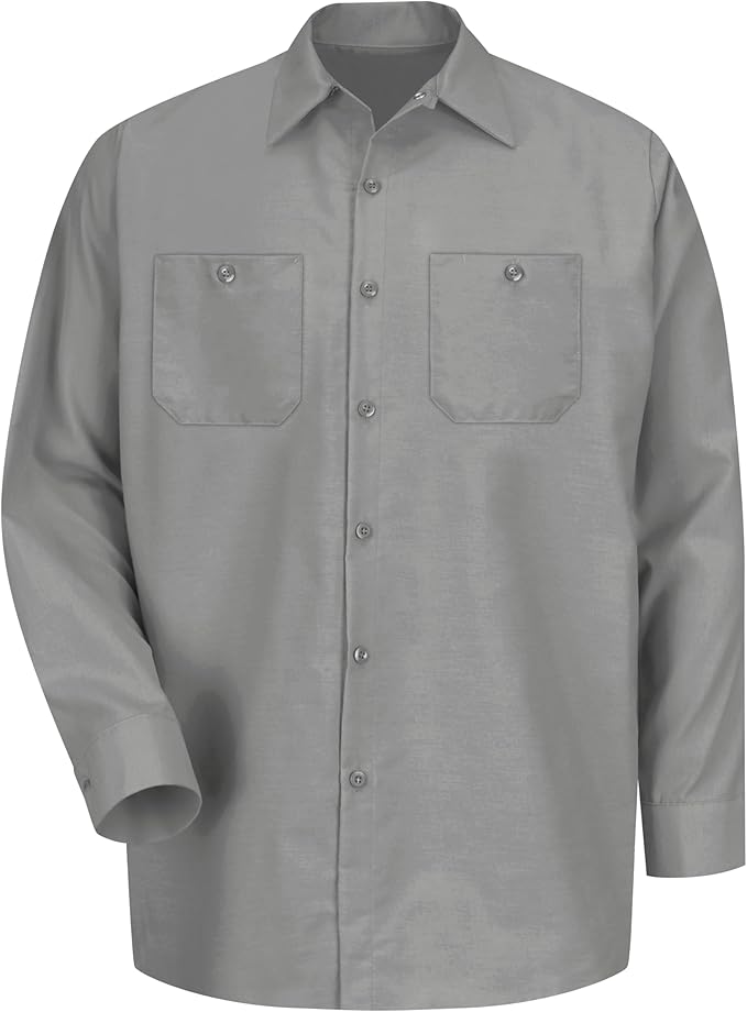 Red Kap Men's Long Sleeve Industrial Work Shirt | Moisture Wicking Button Up, Wrinkle Resistance Fights Fading & Stains