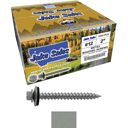 12 x 2 NO Paint Metal Roofing Screws - Hex Washer Head- Self-Starting/Tapping - EPDM Washer. 4 X 250 Bags - 1,000 Screws