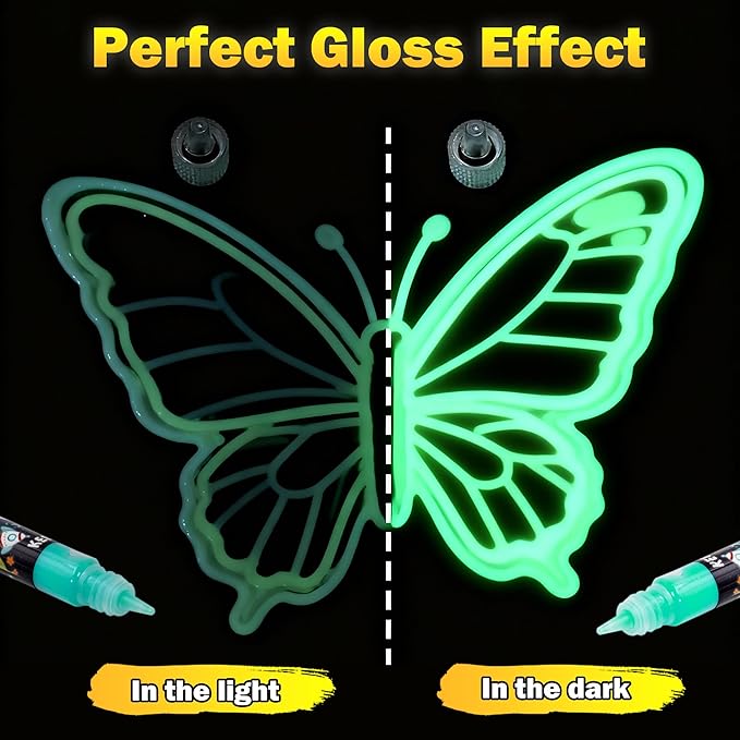 Glow in the Dark Acrylic Paint - Set of 12 Colors, Uv Reactive Blacklight Paints for Painting Outdoor and Indoor Decoration - Fluorescent Paint Kit for Canvas Art Supplies for Easter Chrismas Painting