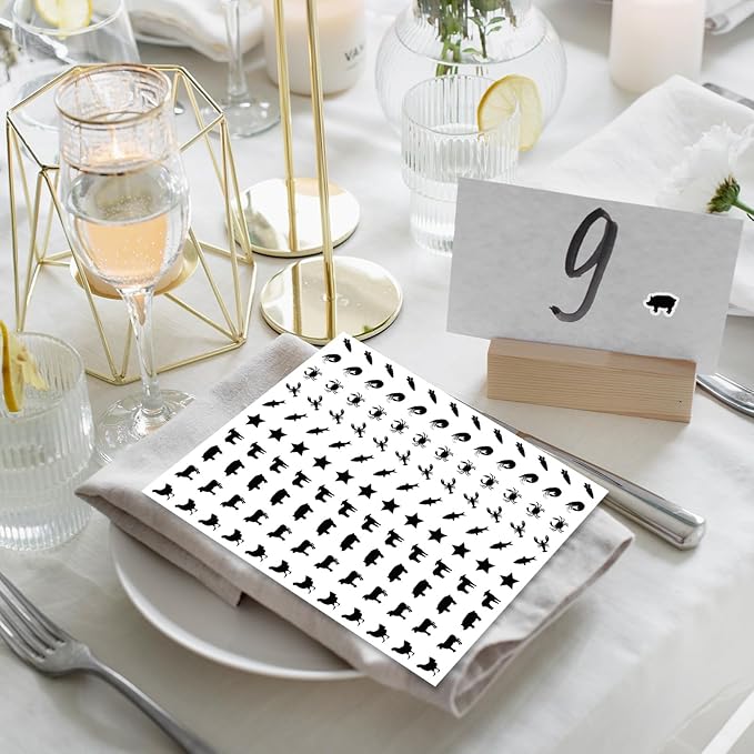 JarThenaAMCS 2400Pcs Mini Meal Sticker Black Food Choice Decal 10 Styles Wedding Menu Indicator Sticker for Place Card Party Supplies, 0.5 in