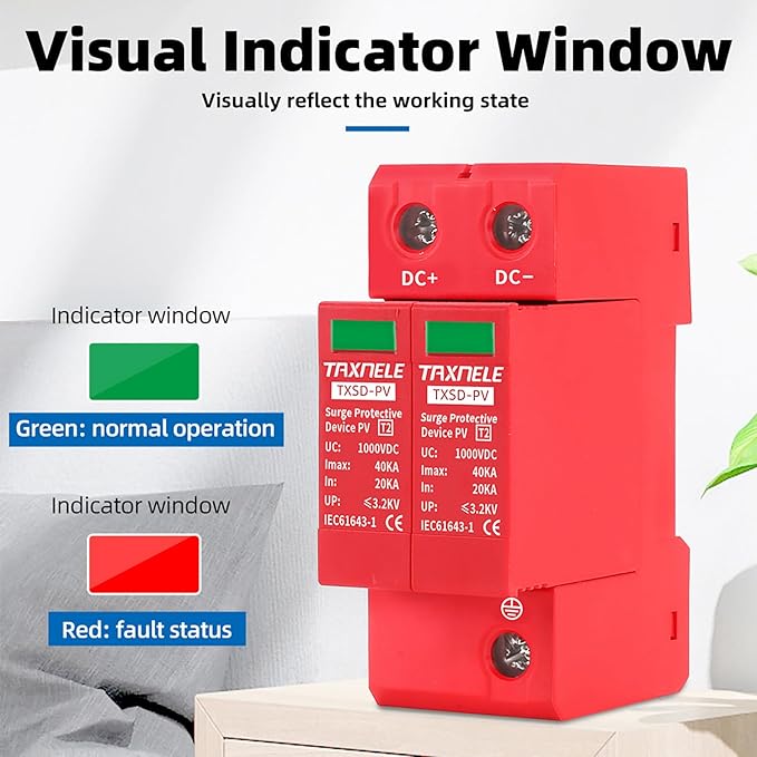 Surge Protective Arrester Device Rail Installation 2P DC SPD 1000V 600V Photovoltaic Lightning Protector House Surge Protective Low-Voltage Arrester Device 40KA (DC 1000V)