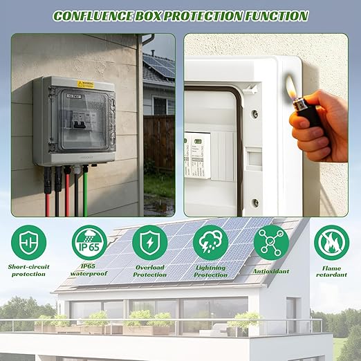 1 in 1 Out Solar Combiner Box,PV Combiner Box with 20A PV Fuse,DC 20A Circuit Breaker and Surge Protector,IP65 Solar Disconnect Switch Box for Indoor Outdoor Solar Panel System (1 in 1 Out 20A 500V)