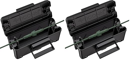 TICONN Outdoor Electrical Box, IP54 Splash-Proof Outdoor Extension Cord Cover, Protects Power Strip, Plug, Socket, Timer, Holiday Lights (Black, Small) (Pack of 2)