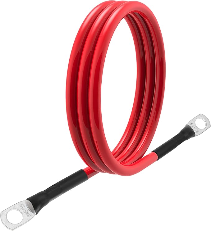 8 AWG Battery Cable 8 Gauge Power Inverter Cables with 5/16 Inch Lugs Both Ends for Solar Boat Marine RV Car 2 Pack (3FT)