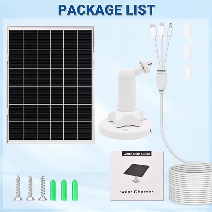 2 Pack 8w Solar Panel for Wyze & Arlo Essential Camera, Compatible with Most Low-Power Wireless Cameras, Solar Charger with 10ft Cable + Adjustable Mount, IP65 Waterproof