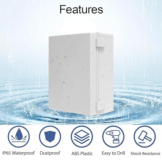 Electrical Box, IP65 Waterproof Dustproof ABS Plastic Enclosure, Outdoor and Indoor Project Box Hinged Cover with Mounting Plate Wall Brackets, Outer Dimension 15.7"x 11.8" x 7.1", Grey