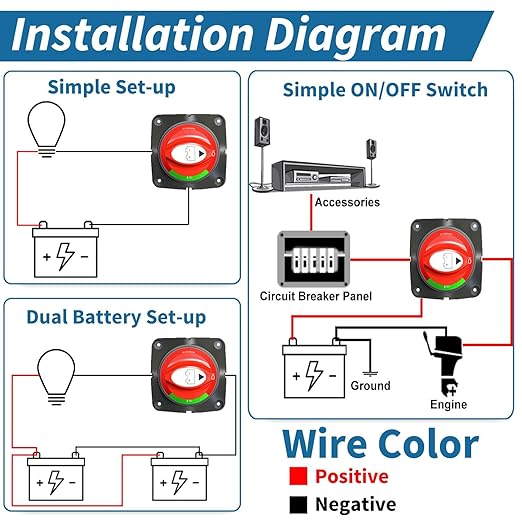 COZYEHOO Battery Disconnect Switch 12V Master,12V-48V Battery Shut Off Switch 275Amps High Current for Car Marine Boat RV Vehicles(On/Off)