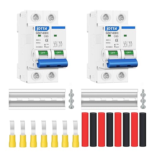 JOTTA DC 500V Miniature Circuit Breaker Mini MCB Fuse PV System Solar Engery DZ47 63A (2 Pack)