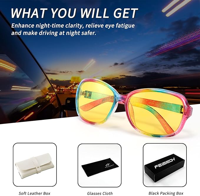 FEISEDY Classic Womens Night Glasses Driving Anti Glare Wrap Around Yellow Sunglasses B2548