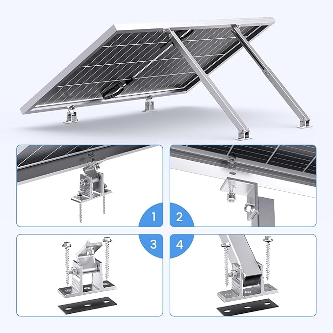 Adjustable Solar Panel Tilt Mount Brackets, Aluminum Alloy, 15°–30° Tilt, for 50–400W Solar Panels, Roof, RV, Boat, Flat Surface & Off-Grid Use (2 Sets)