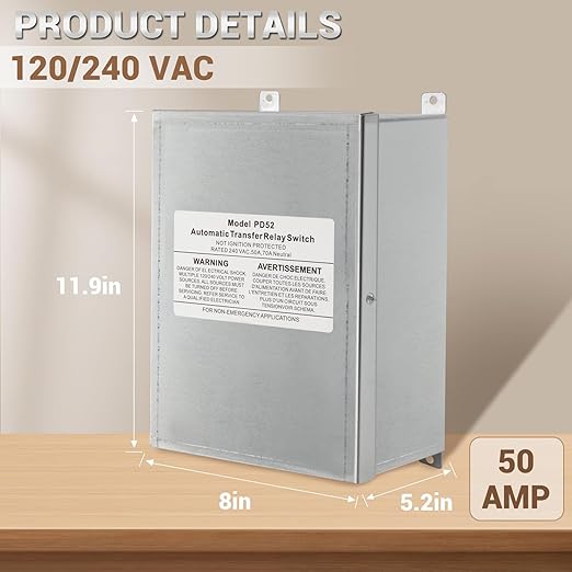 50 AMP Automatic Transfer Switch for RV Outdoor Speedboats 120/240 VAC Generator Transfer Switch 20-45 sec delay
