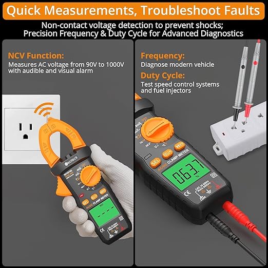 Neoteck Clamp Meter 6000 Counts Clamp Multimeter 800A AC/DC Current&Voltage Multimeter with TRMS Capacitance Continuity Resistance NCV Diode Frequency for Home Electrical,Automobile,Industrial,HVAC