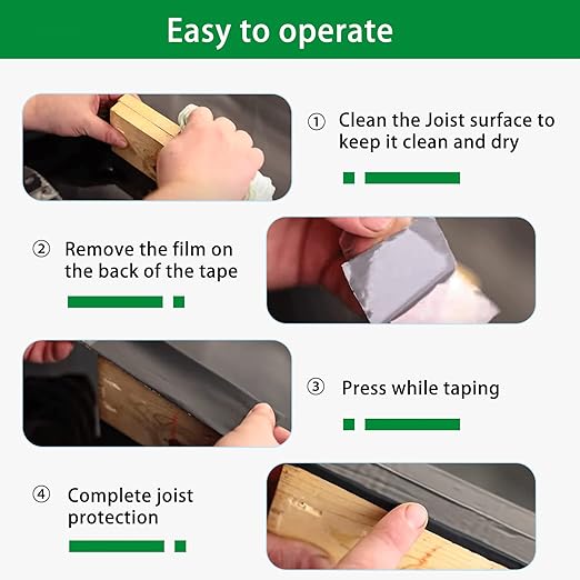 6" x 50' Butyl Deck Joist Tape for Wood Beams and Building Joists, Weather Resistant and Anti-Corrosion Self-Adhesive Flashing Tape for Deck Protection