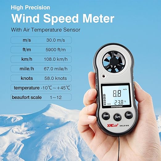 Digital Anemometer Handheld, Wind Speed Meter Wind Gauges Air Flow Velocity Meter, Measuring Wind Chill Temperature Speed, Wind Meter Thermometer Gauge for Shooting Windsurfing Fishing