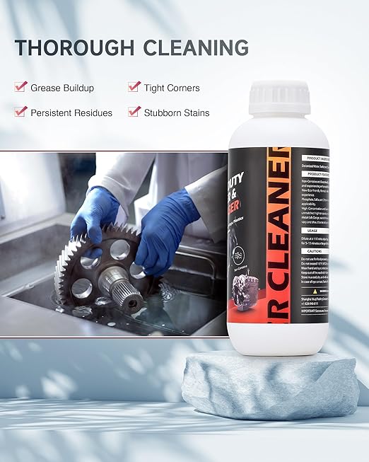 CREWORKS Ultrasonic Cleaner Solution for Carburetors and Engine Parts, 34 fl oz Ultrasonic Cleaning Solution Works with Ultrasonic Machines, Extra Concentrated Cleaning Fluid for Industrial Use