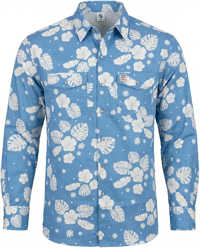 WoahBros FR Shirts for Men, 8oz Midweight Flame Resistant Welding Shirt, 100% Cotton, Pearl Snap Buttons - CAT2/NFPA2112