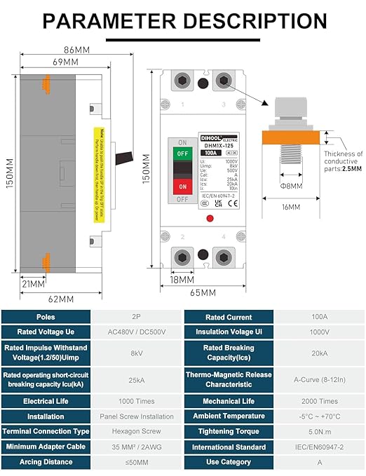 DIHOOL DC Main 100 Amp Circuit Breaker, Battery Disconnect Switch for Boat Trolling Motor Marine ATV Trailer